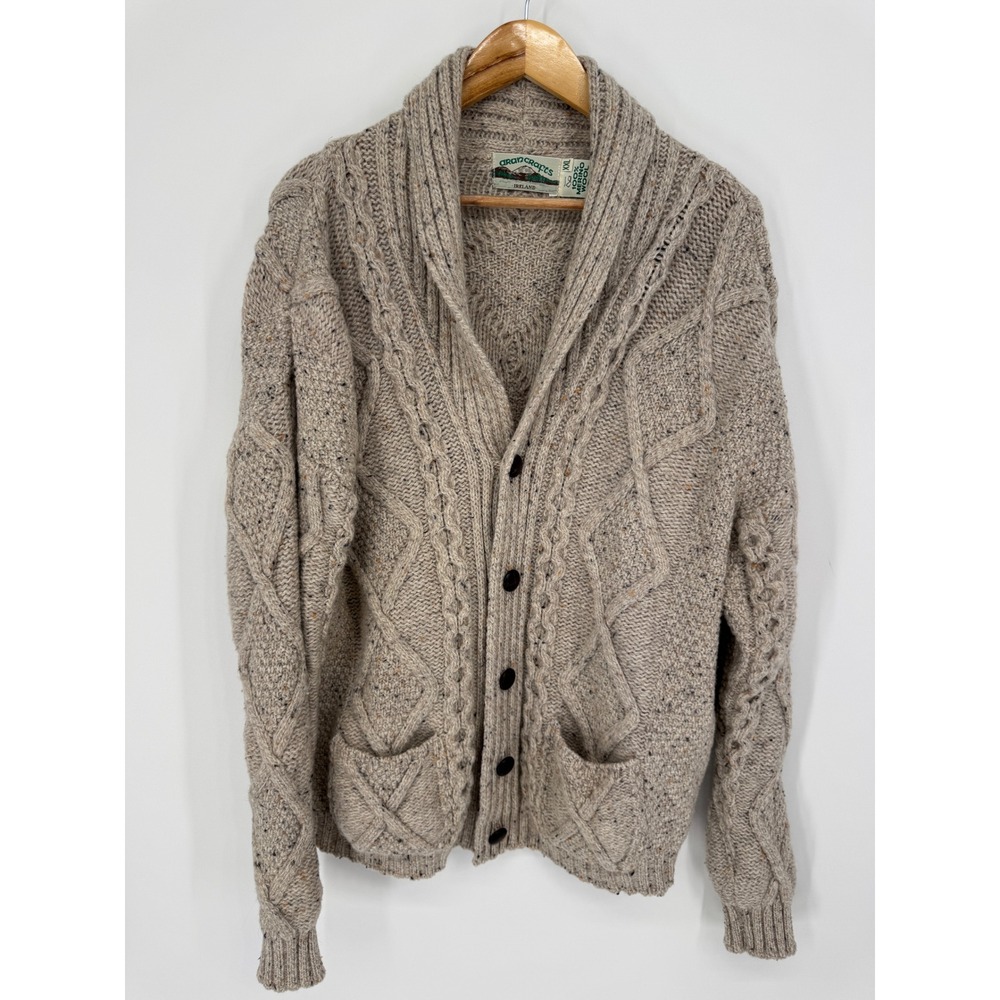 Aran Crafts Cardigan Mens XXL Wool Irish Cable Knit Donegal Tweed Fisherman
